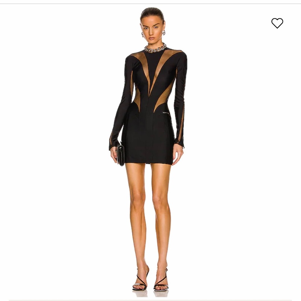 Mugler Black and Nude Cutout Long Sleeve Mini Dress
